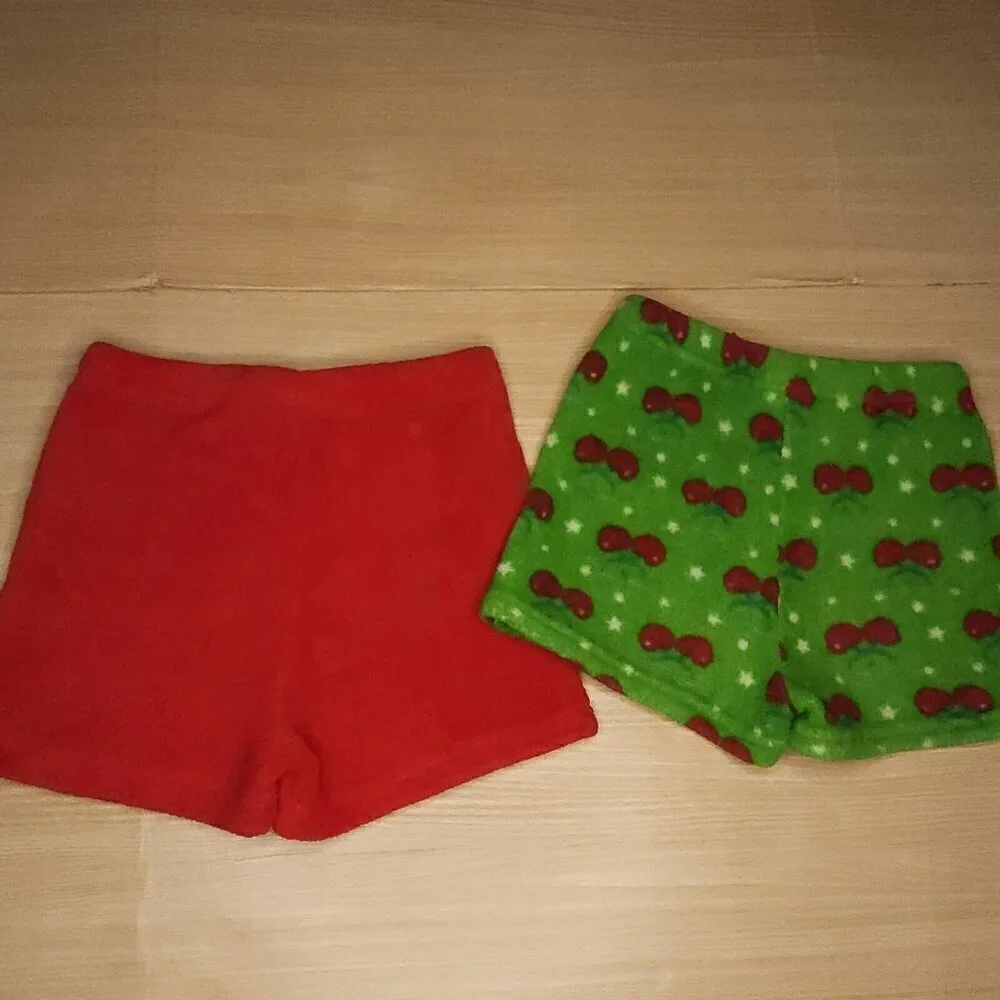 Seven Apparel Green Red Cherry Theme Fleece Pajama Shorts Bundle 7-8